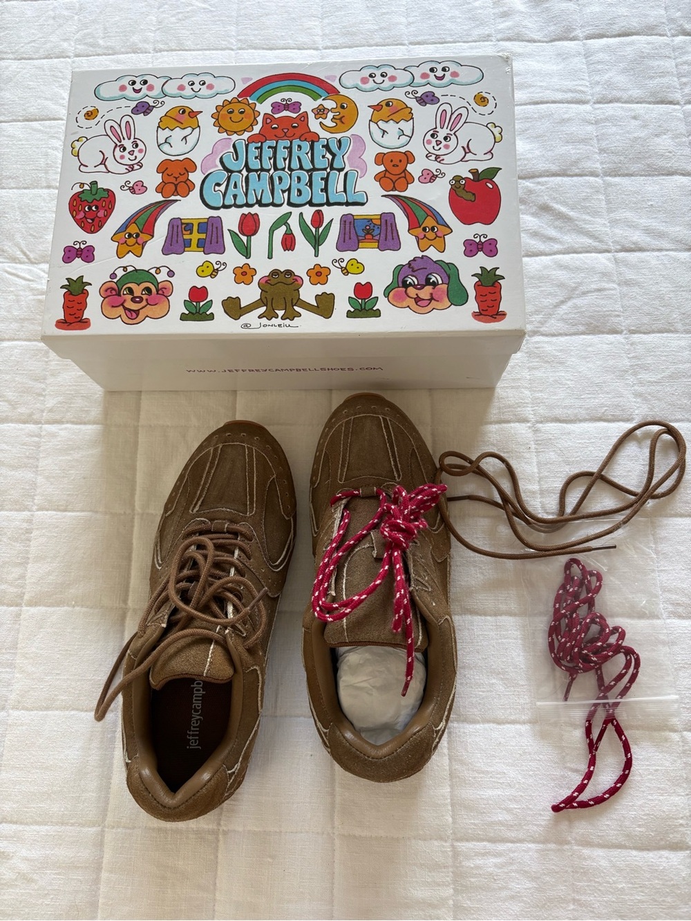 Jeffrey Campbell Kids Brown Suede Sneakers with Pink Accent Laces